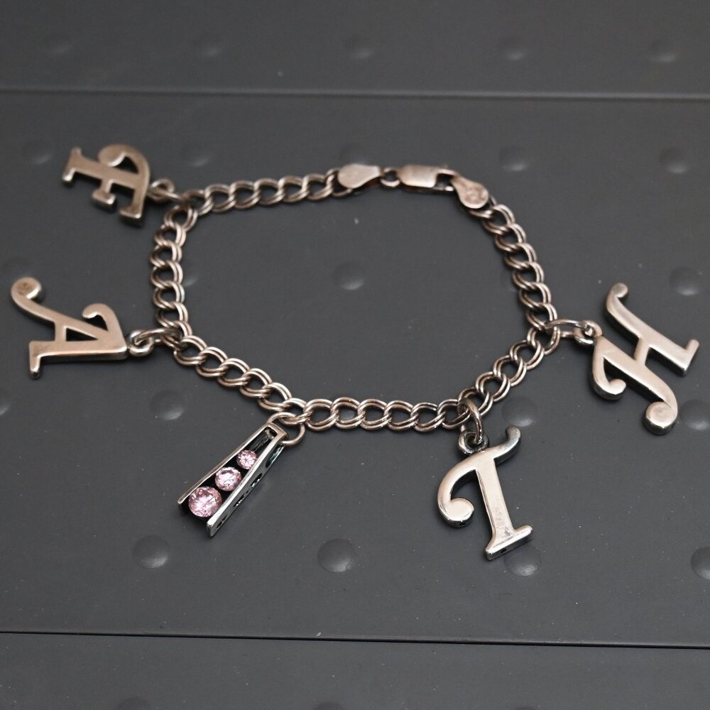 FAITH Sterling Silver Cubic Zirconia Charmed Chain Bracelet Christian Religious